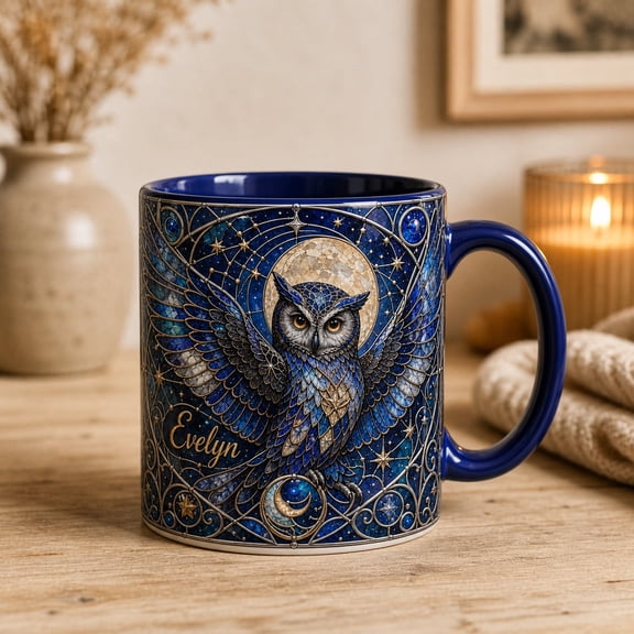 Personalized Coffee Mug Celestial Owl Lover Gift