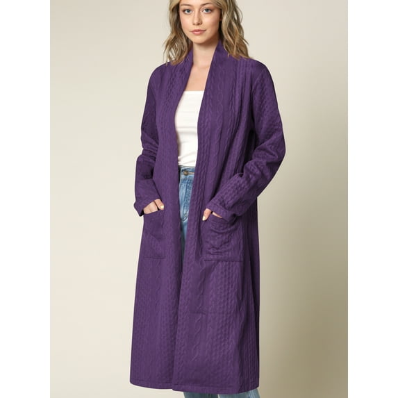 Made by Johnny Women's Casual Cozy Braided Open Front Long Pocket Cardigan Sweater XL DARK_PURPLE