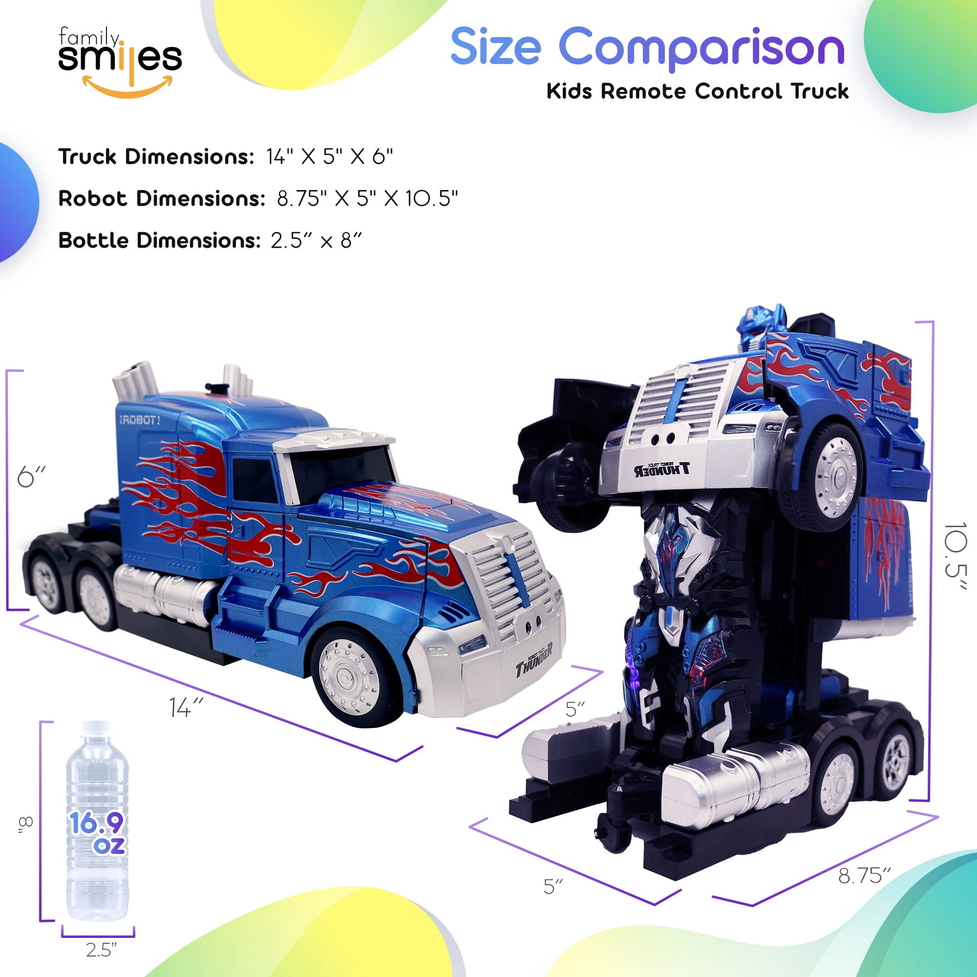 Family Smiles Kids Transforming Robot RC Truck Toys Boys Ages 8-13 Remote Control Car Gift