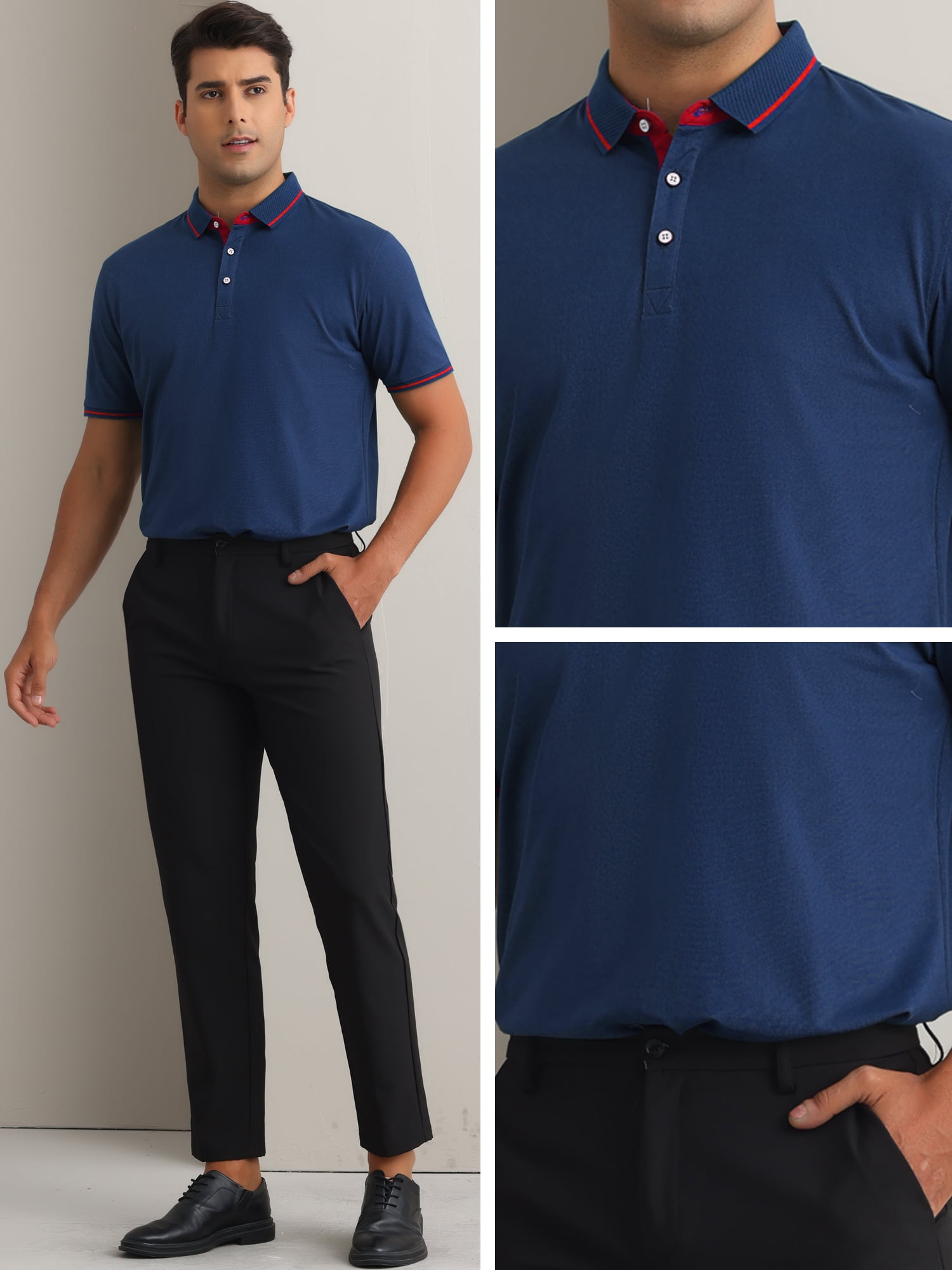DARING DIVA Men's Polo Short Sleeves Classic Fit Business Summer Golf Shirt S Dark Blue