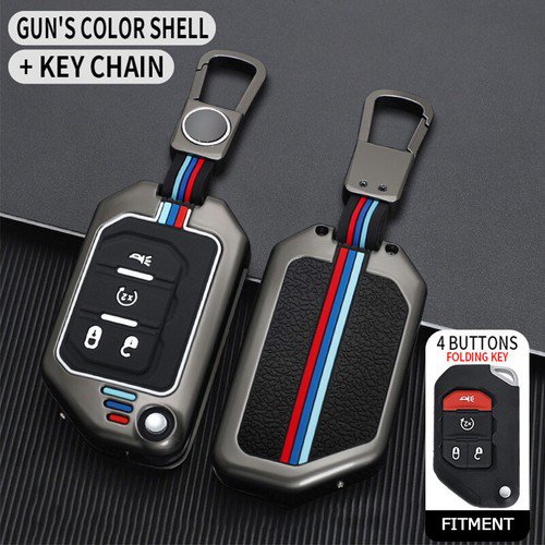 Car Key Fob Cover Case Protector Zinc Alloy Flip Key Case Cover Holder For Jeep Wrangler JT Gladiator Remote Fob