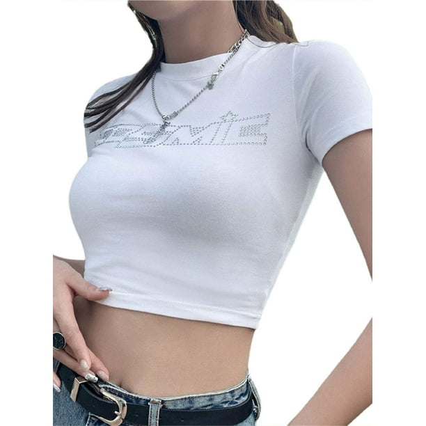 Kaipiclos Y2k Women Summer Crop Tops Vest 90s Girls Short Sleeve Sleeveless Basic Shirt Walmart Com Walmart Com