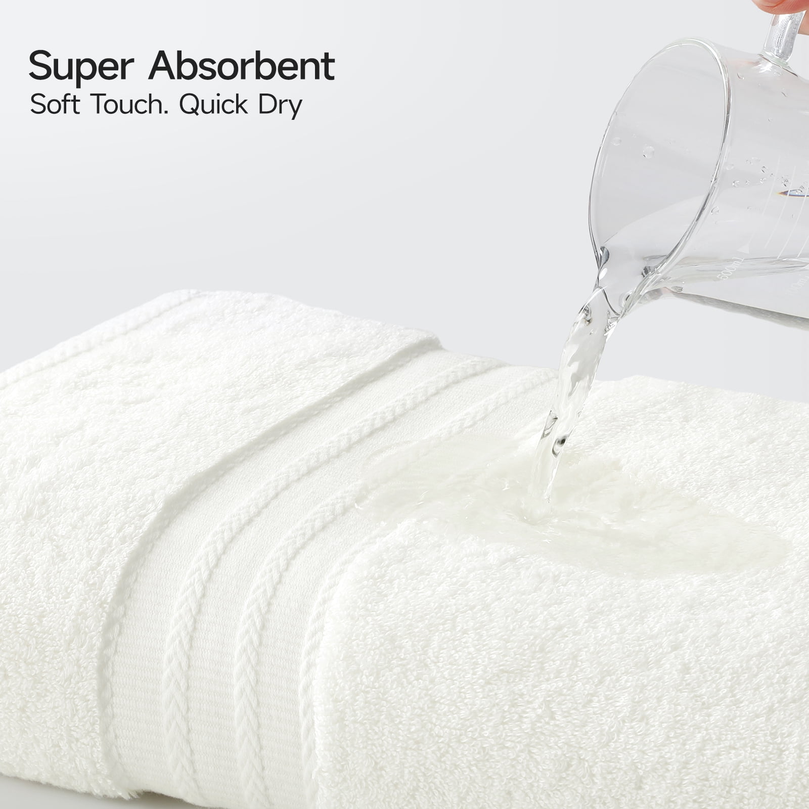 REDKISS 8-Piece 100% Cotton Towel Set, 600GSM Luxury White Bath Towels. Quick Dry Hand Towels & Washcloths