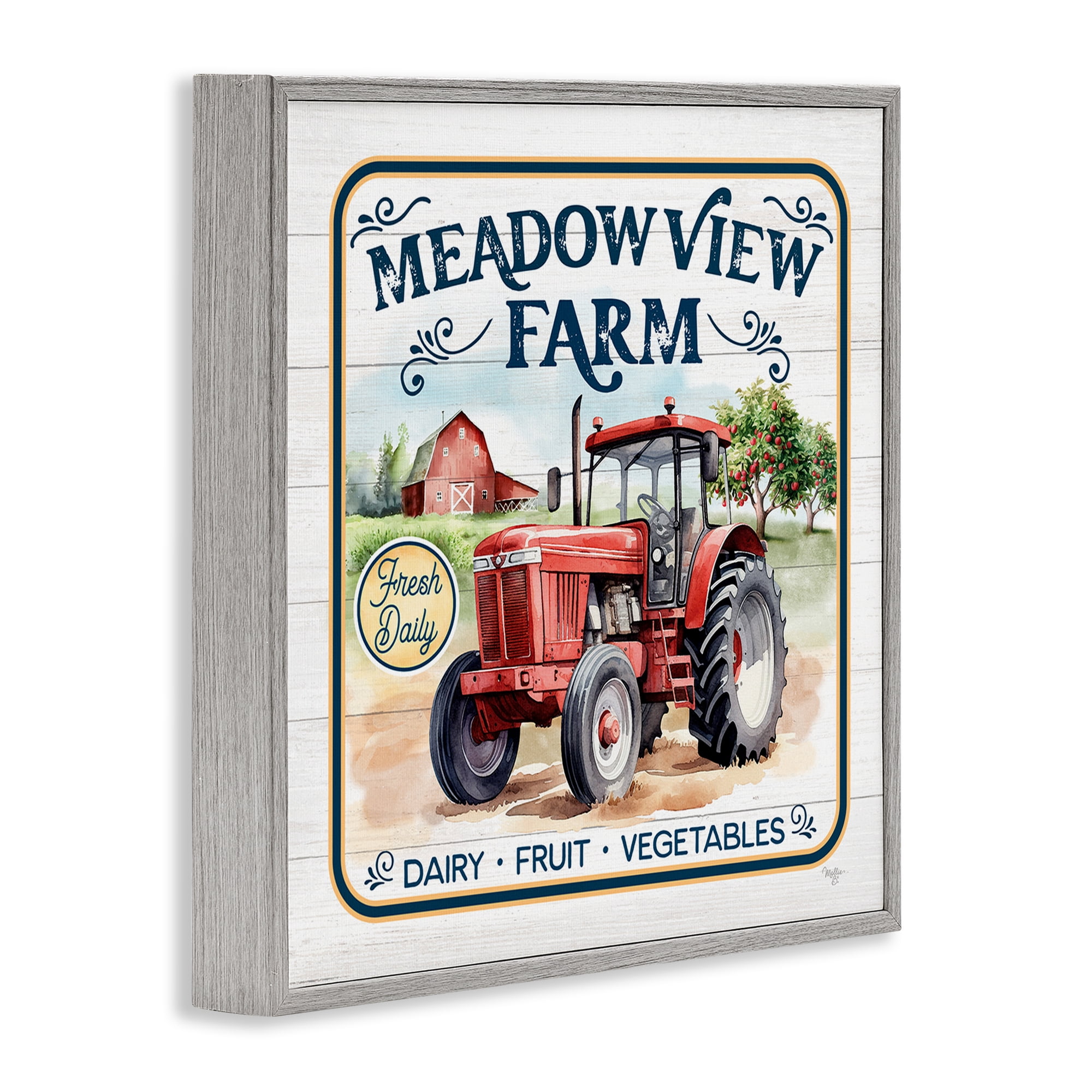 Stupell Industries Meadowview Farm Tractor Transportation Painting Gray Framed Art Print Wall Art, 24 x 24
