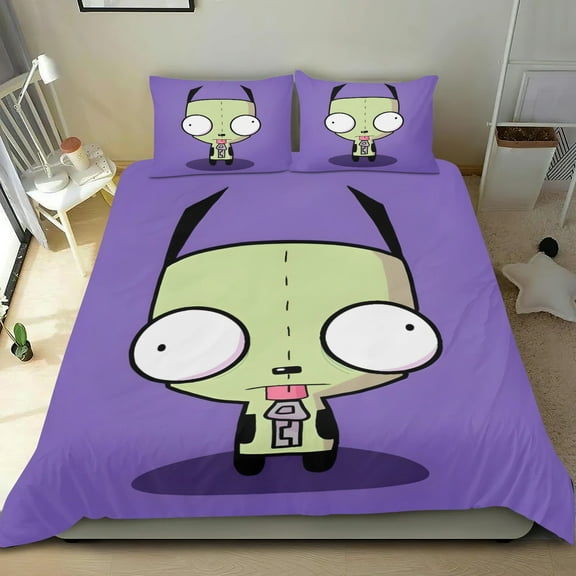 Invader Zim Themed Bed Sheet Set Three Piece Set 53x79 Inches Comfortable And Skin Friendly Unique Design Creating A Star Studded Night