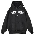 thumbnail image 2 of Sudadera con capucha para hombre, estilo retro, desgastado, lavado, estilo urbano de EE. UU., Nueva York, EE. UU., otoño, estilo hip hop, informal, 100 % algodón, 2 of 4