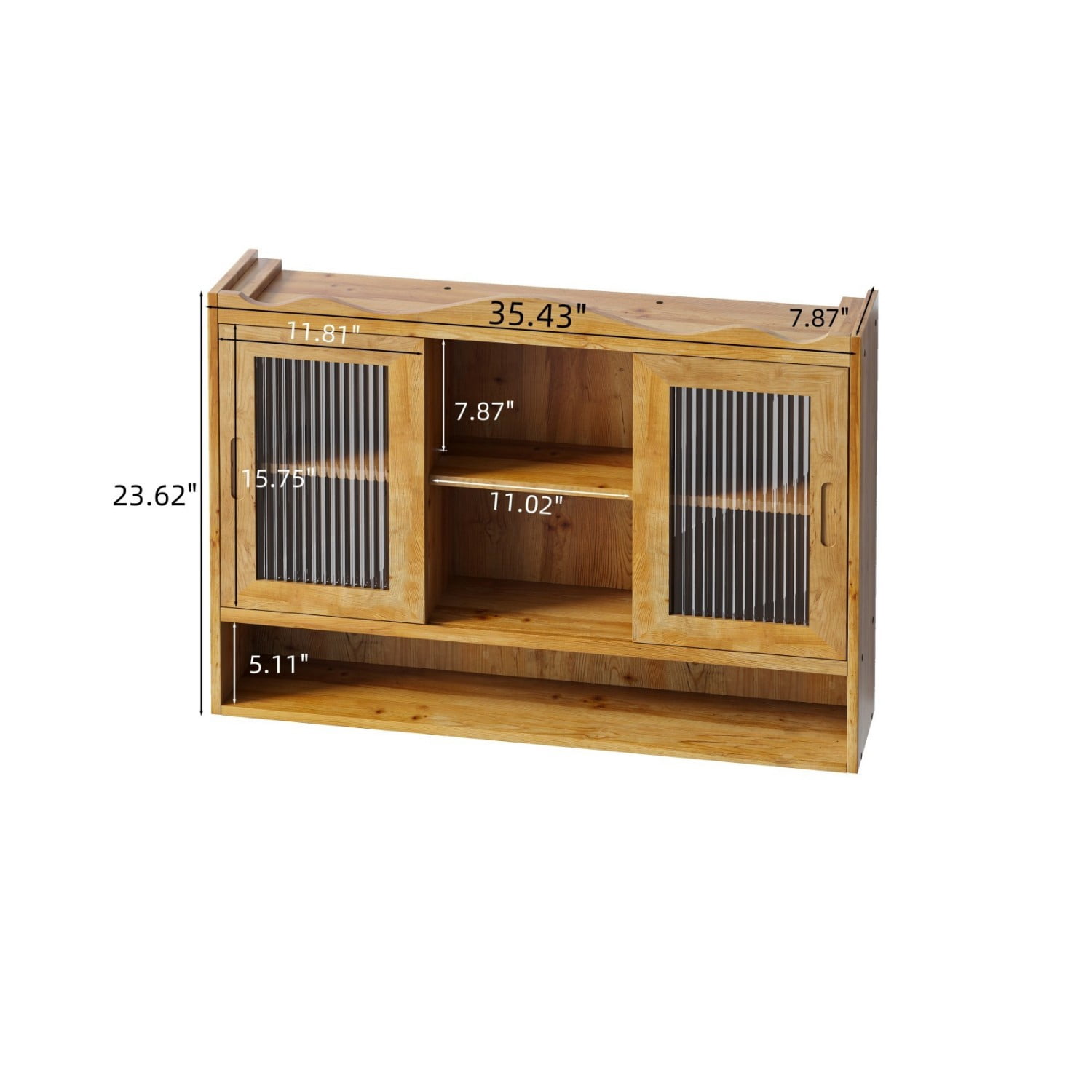 35.4" Retro Wall Mounted Storage Cabinet with 2 Sliding Glass Doors, 3 Tier Wooden Shelves, Space Saving Display Cupboard for Bathroom Kitchen Dining Room, Natural