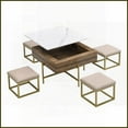 thumbnail image 2 of Modern Lift-Top Coffee Table Set with 4 Ottomans, Space-Saving Storage for Living Room, White/Walnut, 2 of 26