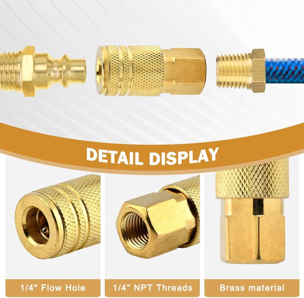 MKEUDQ-1/4 Inch Brass Female Industrial Coupler, 2 Pack 1/4 Inch Air Hose Fittings NPT Female Couplers, Air Compressor Quick Connect Fittings for Automotive Shops Professional Jobsites