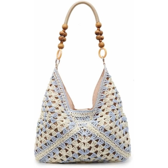 Summer Straw Hobo Bag for Women, Boho Woven Mesh Beach Tote, Large Capacity Crochet Vacation Shoulder Handbag for Travel and Daily Use(B)