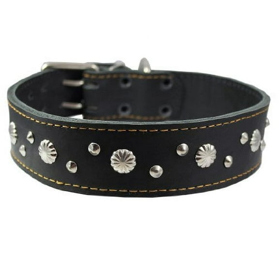 Thick Genuine Leather Studded Dog Collar 2" Wide Black Sized to Fit 19"-22" Neck. Retriever, Doberman, Rottweiler, Pit Bull