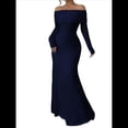 thumbnail image 1 of Vestido Ajustado de Larga con Hombros Descubiertos para Mujer, Elegante Vestido para Cóctel o Fiesta Azul Marino L, 1 of 9