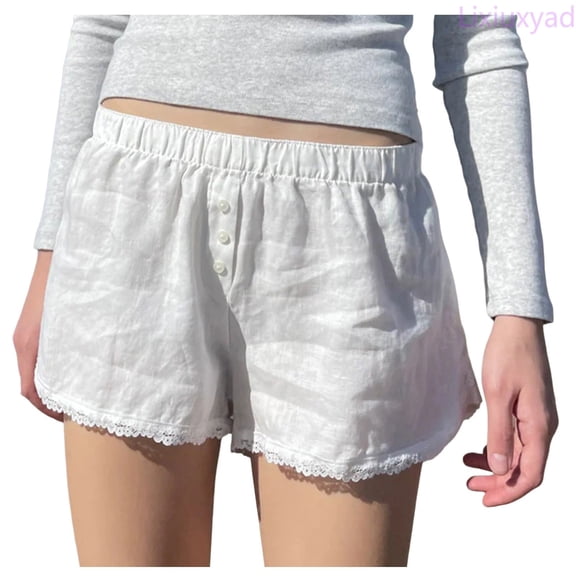 Lixiuxyad Women's Casual Shorts Boxers For Women Shorts Cute Soft Button Front Pajama Bottoms Shorts Sleepwear,White L