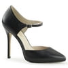 Womens Chic Black Leather Pumps Shoes with Ankle Strap and 5 Inch Heels