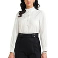 thumbnail image 1 of CAMISAS DE BOTONES CON VOLANTES PARA MUJER INSPIRADORAS CHIC, BLUSAS LARGAS DE MANGA CASUAL, TOPS ELEGANTES PARA TRABAJO EN OFICINA L BLANCO, 1 of 6