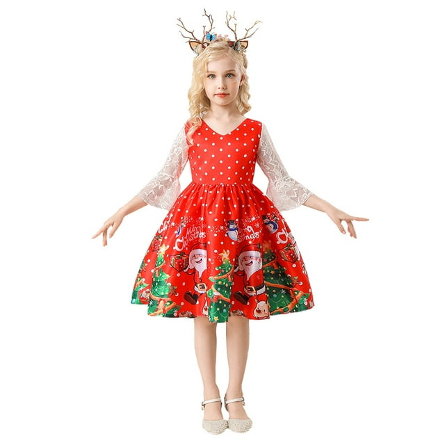 TheFound Robe de Noël Rayure/argyle/point Dessin Animé Imprimer une Seule Pièce pour la Fête