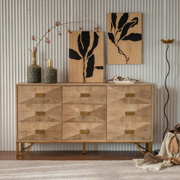 MDQMD Wooden 9 Drawers Dresser for Bedroom,Mid Century Modern Dresser Storage Organizer,59'' Wide Dresser for Closet Storage