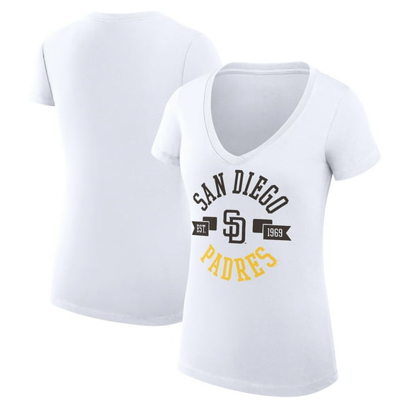 Women's G-III 4Her by Carl Banks White San Diego Padres Super-Slim Fit Lightweight City Graphic V-Neck T-Shirt