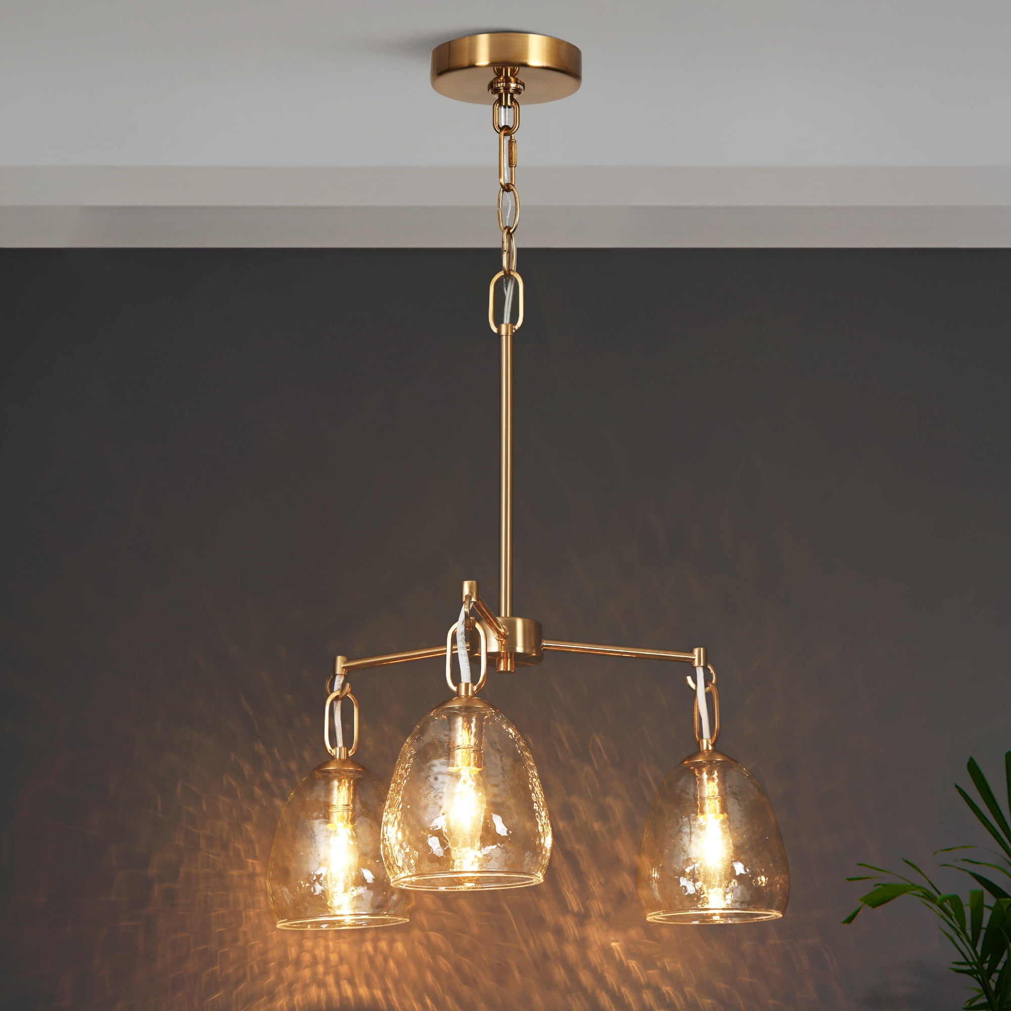 LNC Blobfish 3 -Light Polished Gold Textured glass Metal Chandelier