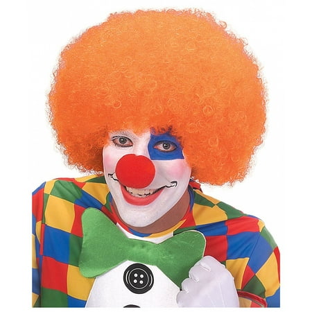 Clown Curly Afro Neon Orange Adult Costume Wig