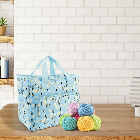 Sutowe Crochet Bag Oxford Cloth Crochet Organizer Bag with Shoulder Strap Large Capacity Knitting Bag Portable Crochet Travel Bag for Yarn Balls Crochet Hooks Knitting Needles