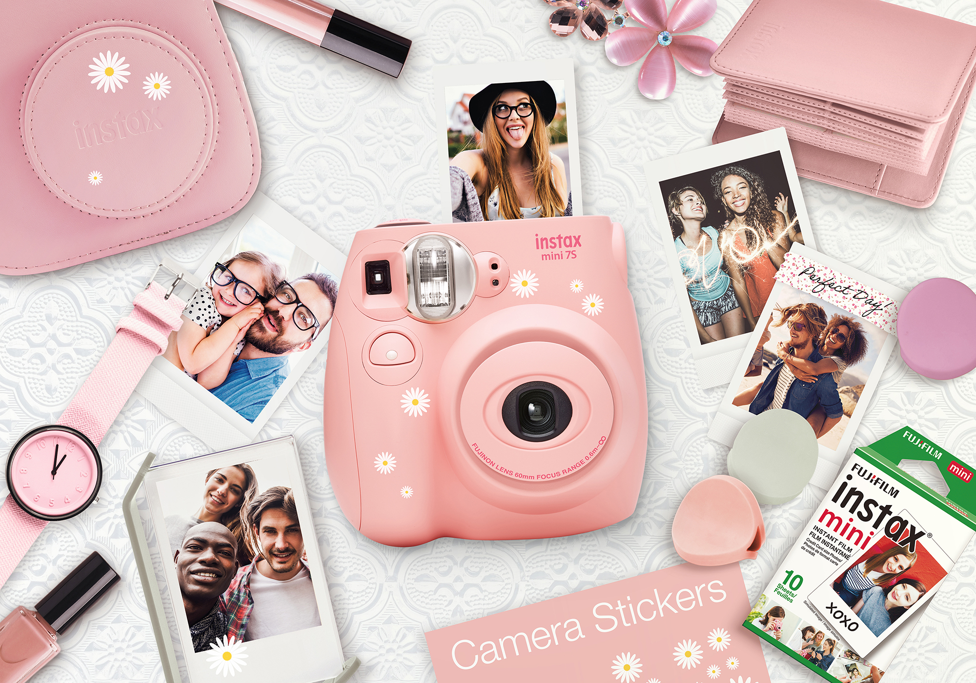 Fujifilm Instax Mini 7s Light Pink Bundle (includes Camera, Case, Film, Photo Album & Photo Holders)