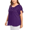 thumbnail image 3 of Innerwin T Shirt Solid Color Ladies Chiffon Tops Holiday V Neck Plus Size Tunic Blouse Purple 3XL, 3 of 7