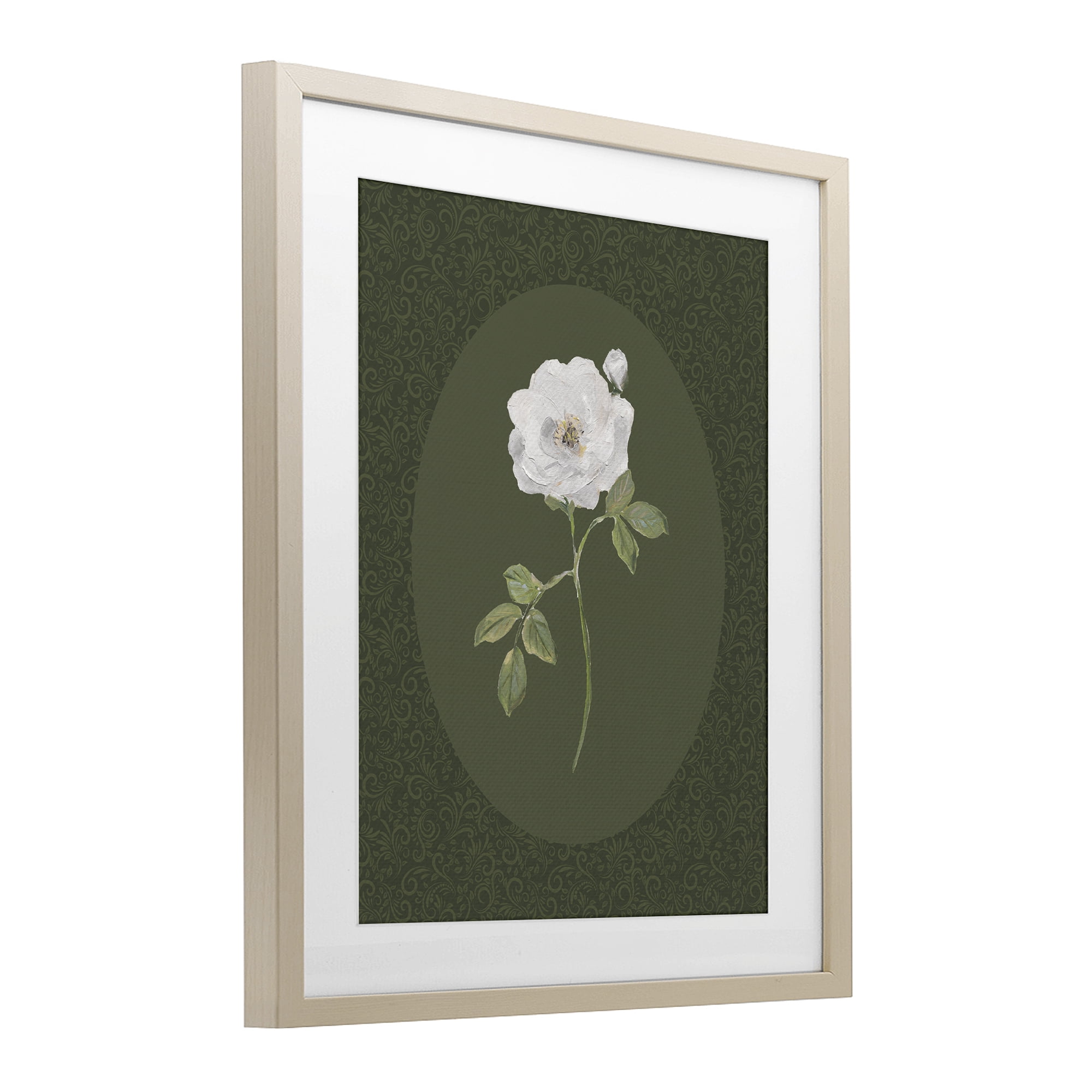 Stupell Industries Emerald & White Oval Rose Birch Framed Print Under Glass, design by Sally Swatland