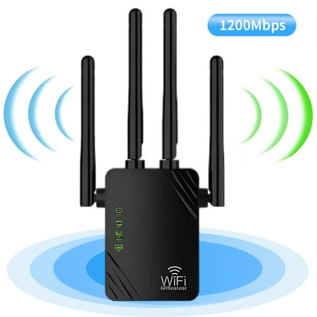 WiFi Range Extender,1200Mbps Signal Booster WiFi Repeater 2.4 & 5GHz (2800sq.ft) for Smart Home,Cover up to 3000 Sq.ft-Black