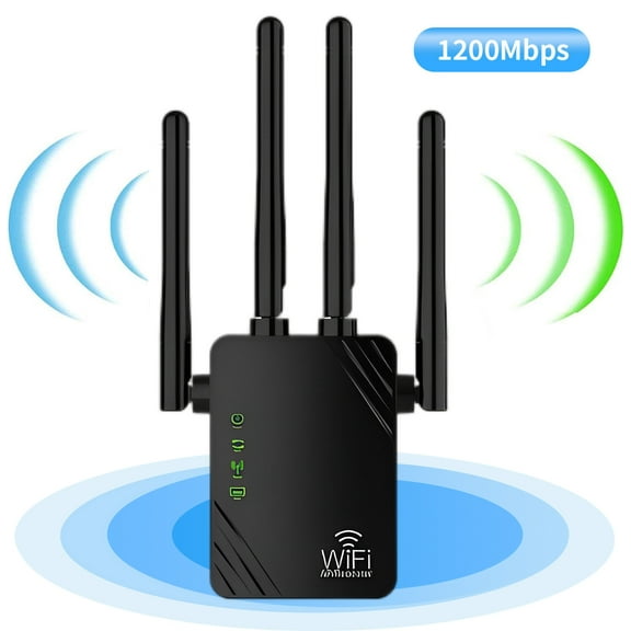 WiFi Range Extender,1200Mbps Signal Booster WiFi Repeater 2.4 & 5GHz (2800sq.ft) for Smart Home,Cover up to 3000 Sq.ft-Black
