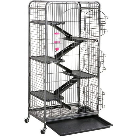 Metal 6 Levels Ferret Cage Playpen for Rabbit Chinchilla Squirrels w/3 Doors/Bowl/Water Bottle 25.2 x 16.9 x 51.6 Inch Black