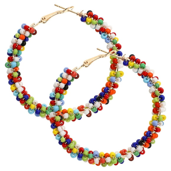 BRIGHTFUFU 1 par de aros bohemios para mujer, aretes de cuentas de moda, gotas exageradas