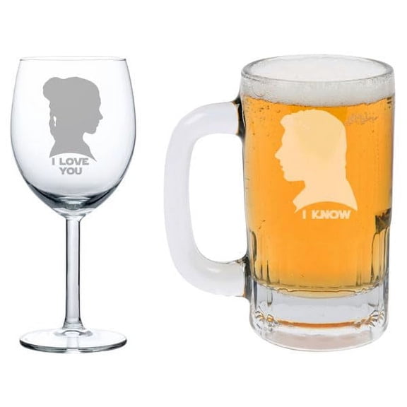Set of 2 Glasses I Love You I Know For Couple Anniversary Engagement Wedding (10 oz WINE & Beer MUG)
