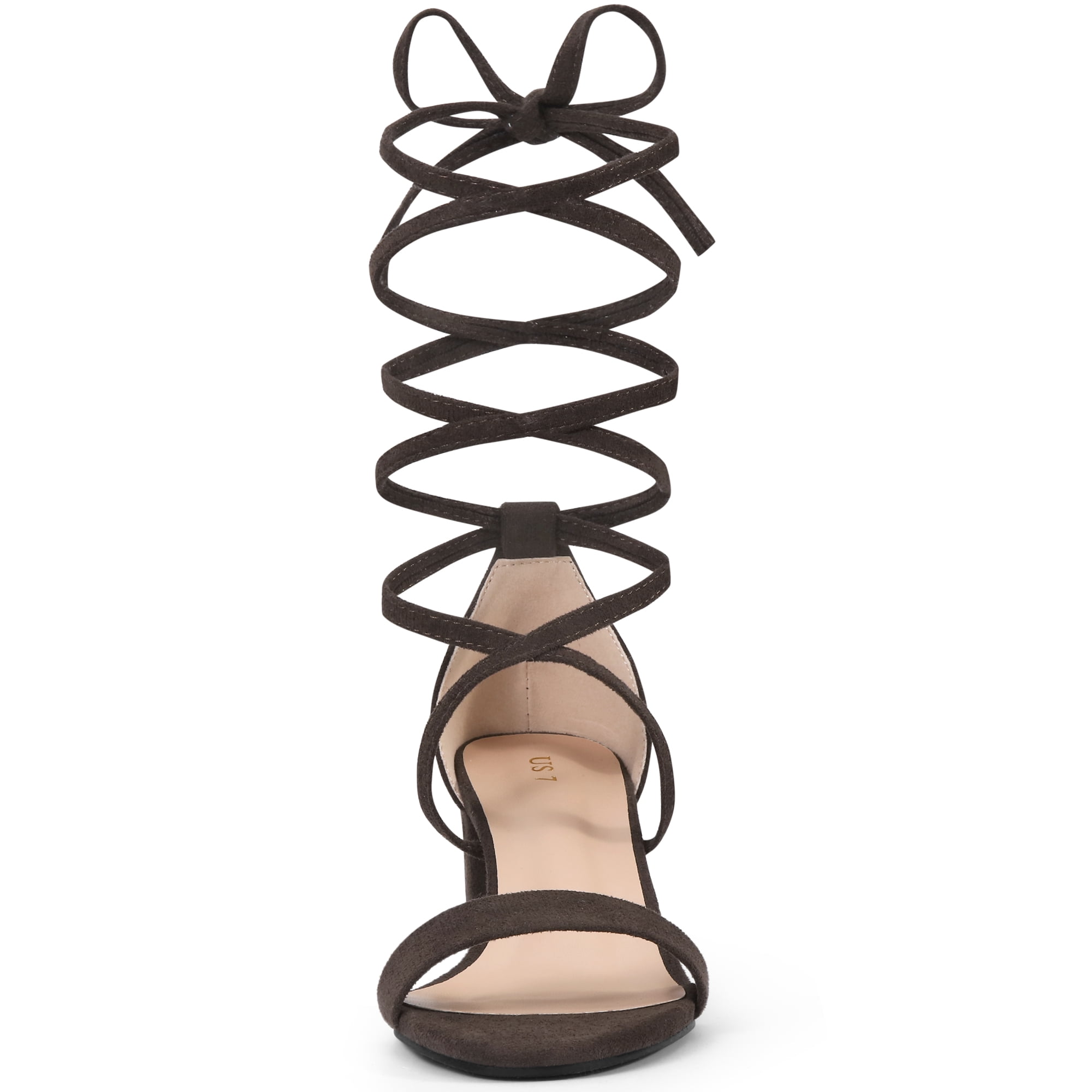 DARING DIVA Women's Lace Up Mid Chunky Heeled Sandals Coffee 7