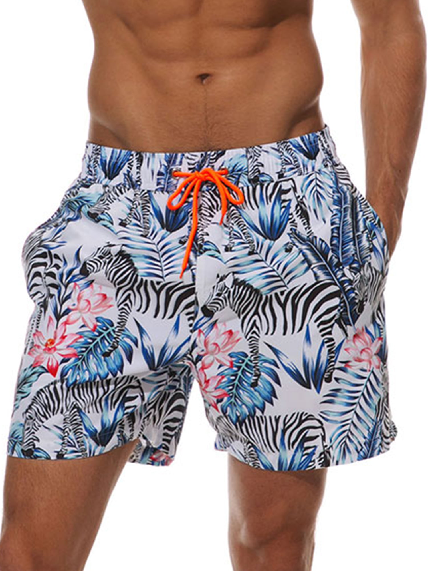 Men's Swimsuit Print Quick Dry Swimming Boxer Brief Shorts Trunks with Pouch Cup 