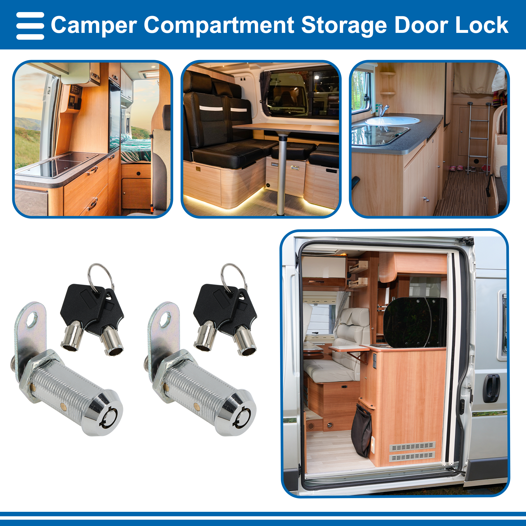Unique Bargains Cam Locks RV Storage Lock with Keyed Alike 1-1/2" Cylinder Fits 1-1/4" Max Door Thickness for RV Compartment Camper Trailer Cabinet and Toolbox