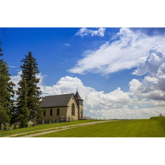 Church on A Hill in A Rural Setting - Winnipeg Manitoba Canada Poster Print - 19 x 12 in.