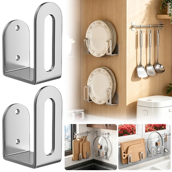 ZFSBZBS Cutting Board Holder - 2 Pcs Under Cabinet Cutting Board Holder Pot Lids Rack Storage Stainless Steel Under Shelf Counter Chopping Board