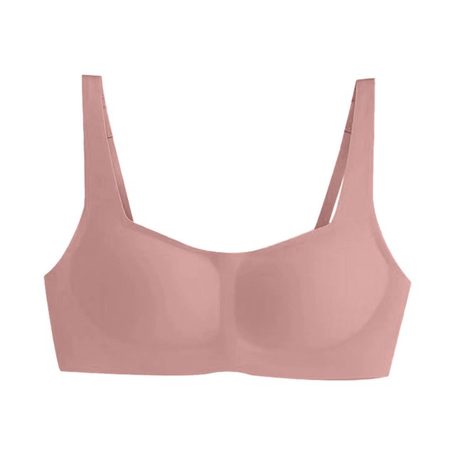 ManxiVoo Square Neck Strapless Bra For Full Bust Seamless Thin Cup Light Support Convertible Layering Top S Size Pink