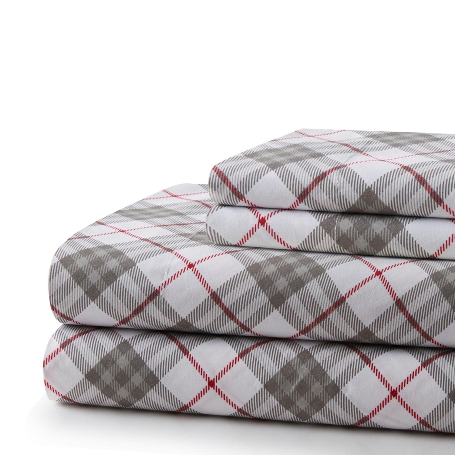 Literie Marina Décoration imprimée 600 fils/cm², douce et profonde, en percale de coton à fibres longues, toutes saisons, motif tartan gris et blanc