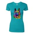 thumbnail image 2 of Colorful Happy German Shepherd Dog Animal Lover Womens Slim Fit Junior Tee, Tahiti Blue, Large, 2 of 3