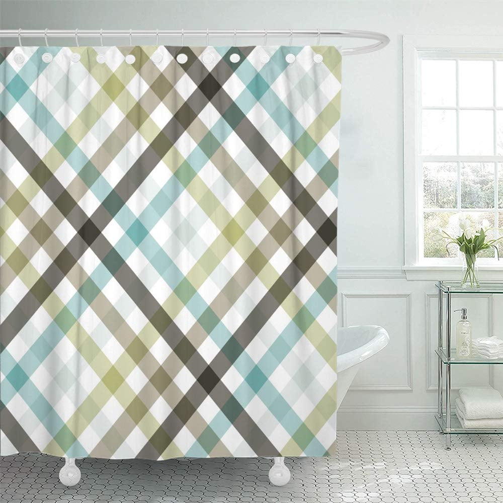 PKNMT Blue Teal Tablecloth Plaid Diagonal Black Check Checkered Color