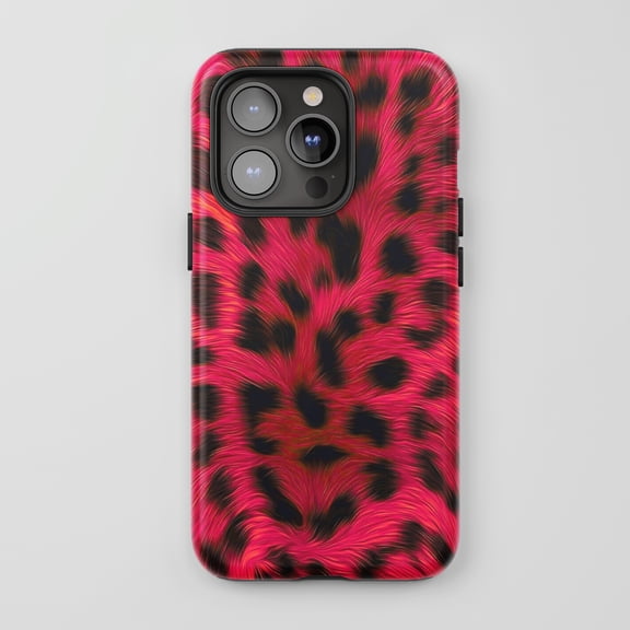 Leopard Print For iPhone Protective Phone Case Furry Abstract Design Fuchsia Pink Black