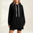 thumbnail image 3 of Long Women's Fashion Hoodie with Pockets | Comfy Fleece Sweatshirt, High-Low Hem Pullover, Casual Loose Fit，Work & Travel & Everyday Wear Outfits，Fall Winter Clothes, #01_Black, L, 3 of 6