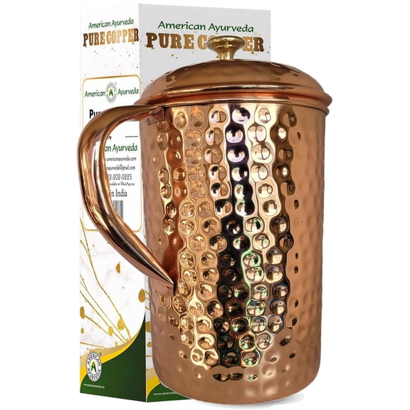 ½ Half Gallon - 2.2 L - 75 Oz Capacity Extra Large Hammered 100% Pure Copper Pitcher - Jug - Carafe by American Ayurveda (CPR-HMD-Â½GAL-2.2L-JUG)