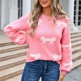 thumbnail image 6 of Womens Sweaters Plus Size Long Sleeve Round-Neck Bow Tie Knitted Sweater Pink L, 6 of 6