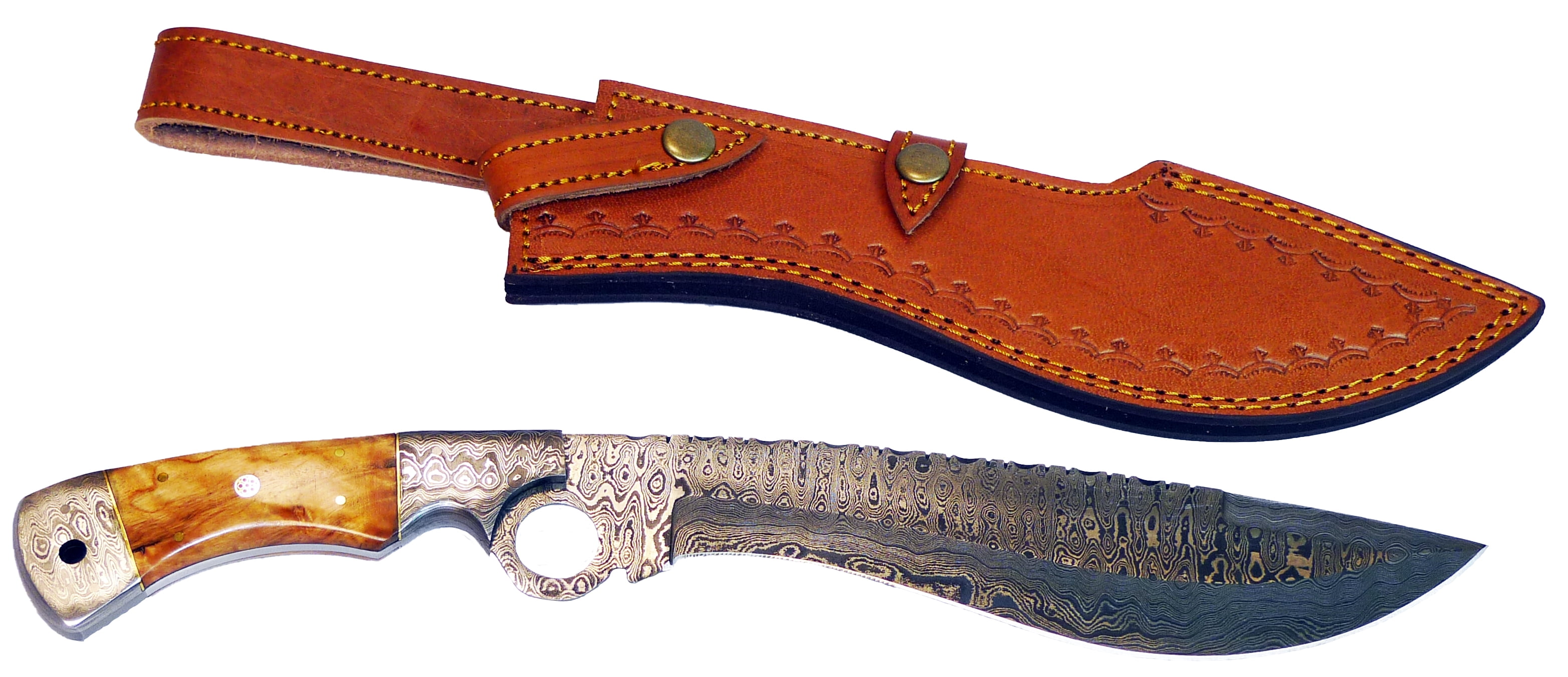 Lexxon Handmade Damascus Steel Hunting bowie Knife with Real Leather