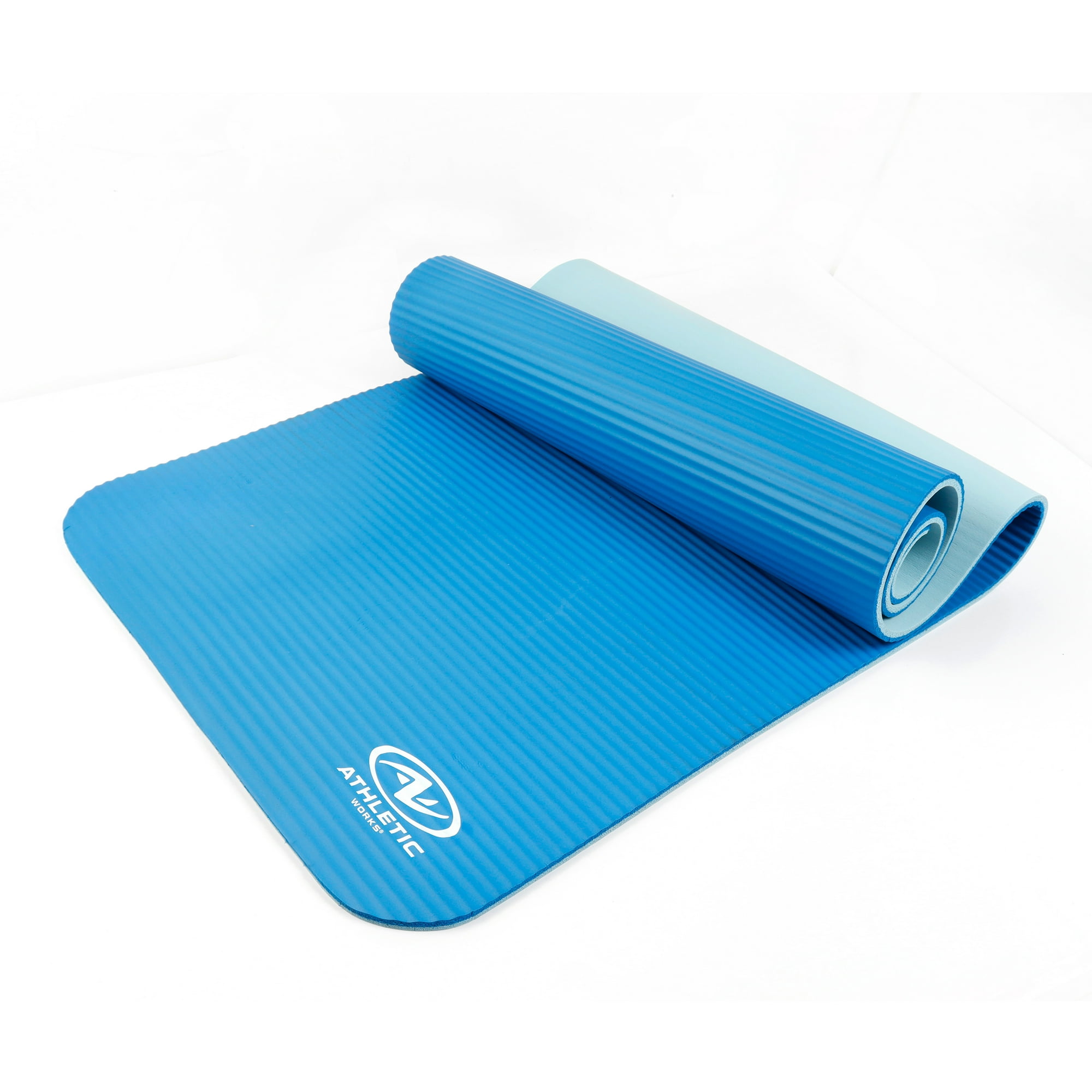 Athletic Works Two Tone Fitness Mat, 72 in x 24 in x 10 mm, Blue, NBR Foam, Carry Strap Included