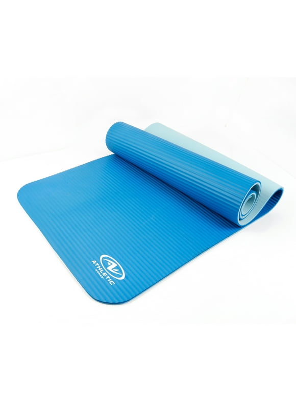 Athletic Works Two Tone Fitness Mat, 10mm, 72inx24in, Blue Color, NBR Foam, with Carry Strap
