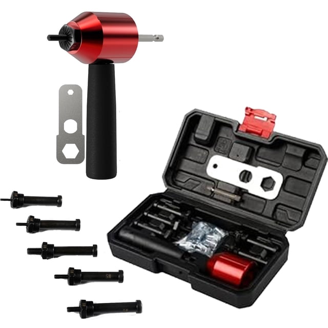 Portable Rivet Nut Tool Kit: Electric Riveter Adapter with Anti-Slip Handle, Alloy Steel Construction - Includes M3/M4/M5/M6/M8 Rivets, Wrench & Storage Box for Durable, Effortless Operation
